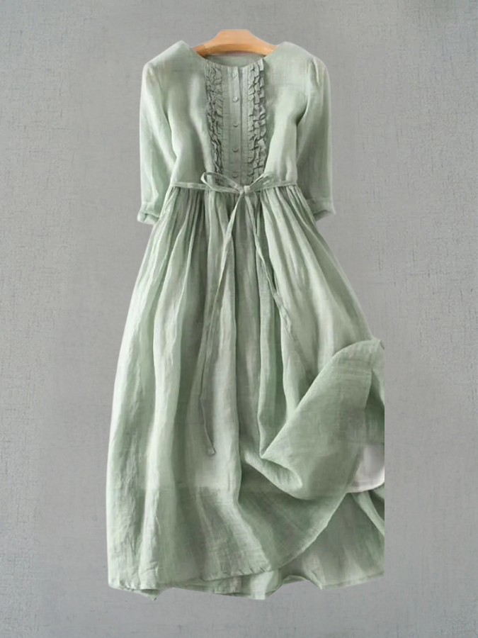 Women's Midi Dress | Ruffled Tie-Waist A-Line