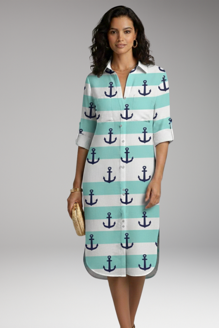 Women's Midi Dress | Shirt Dress With Roll Tab Sleeves