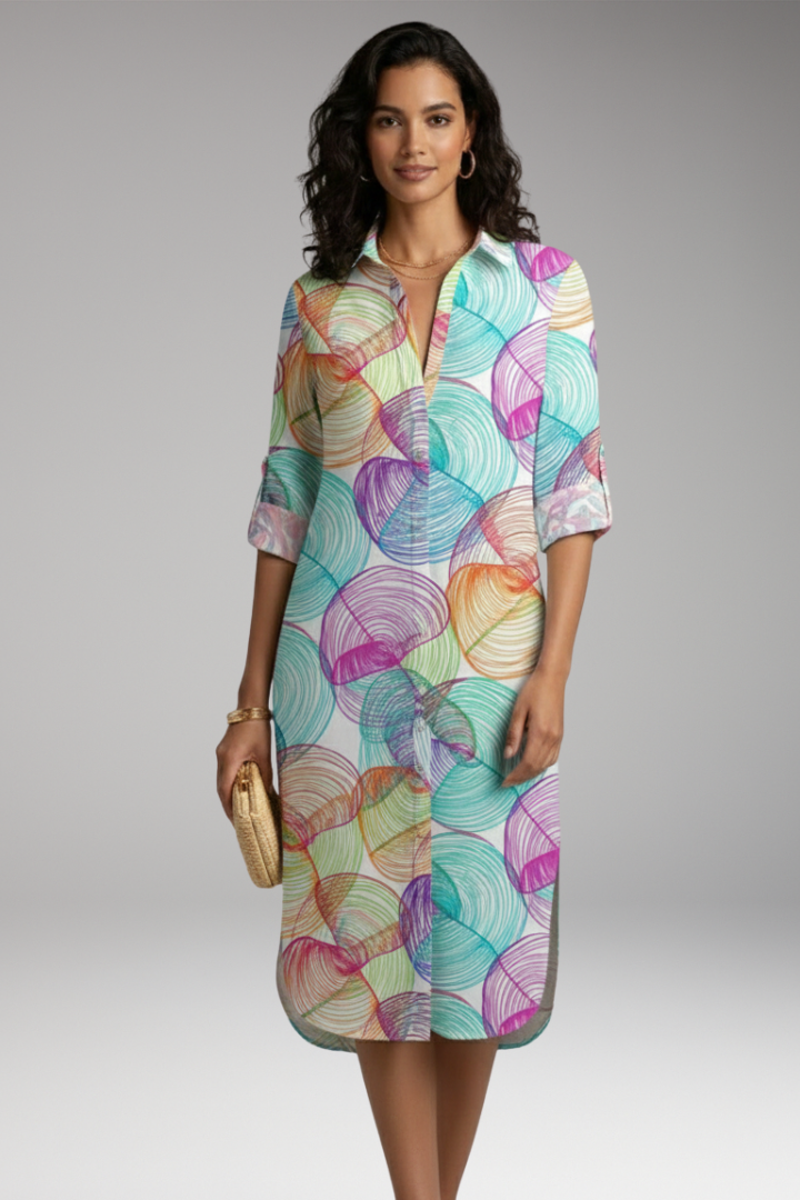 Women's Midi Dress | Shirt Dress With Roll Tab Sleeves