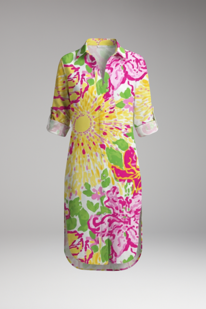 Women's Midi Dress | Shirt Dress With Roll Tab Sleeves