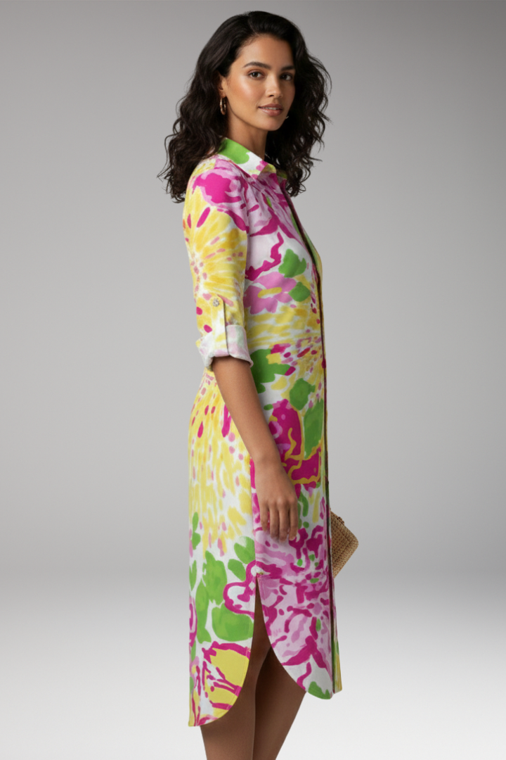 Women's Midi Dress | Shirt Dress With Roll Tab Sleeves