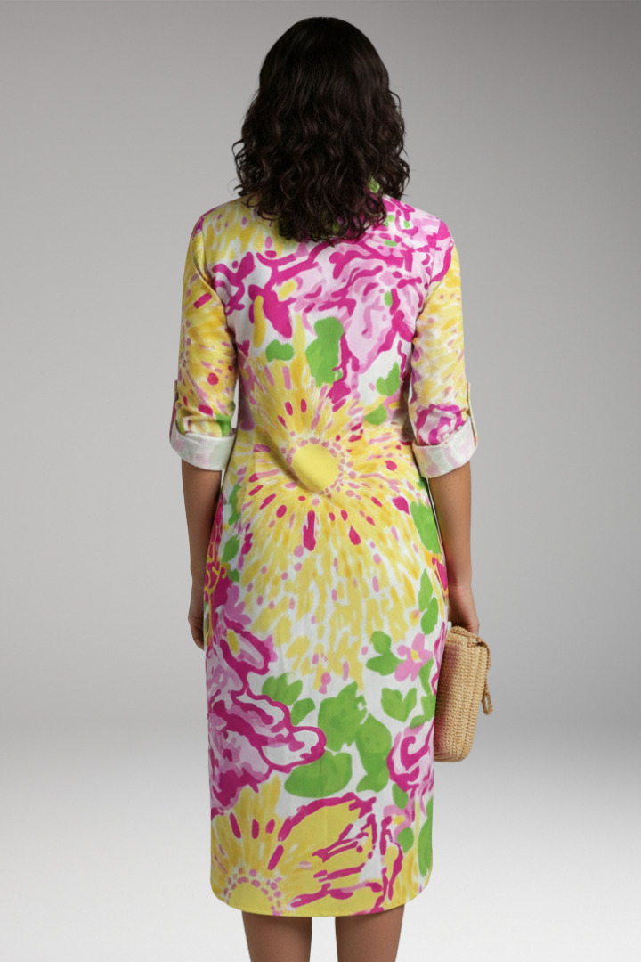Women's Midi Dress | Shirt Dress With Roll Tab Sleeves