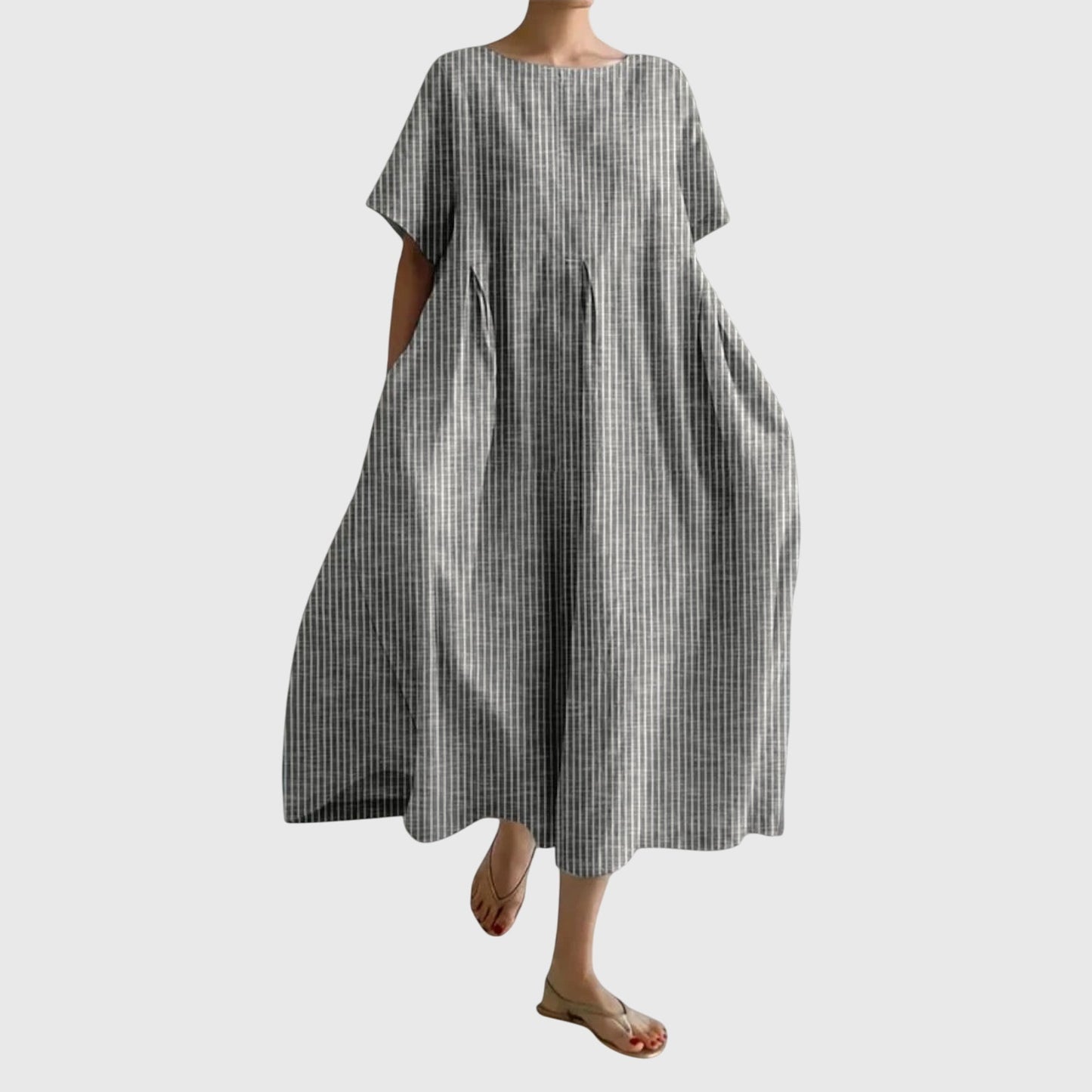 Women's Midi Dress | Striped Round Neck Oversized Design