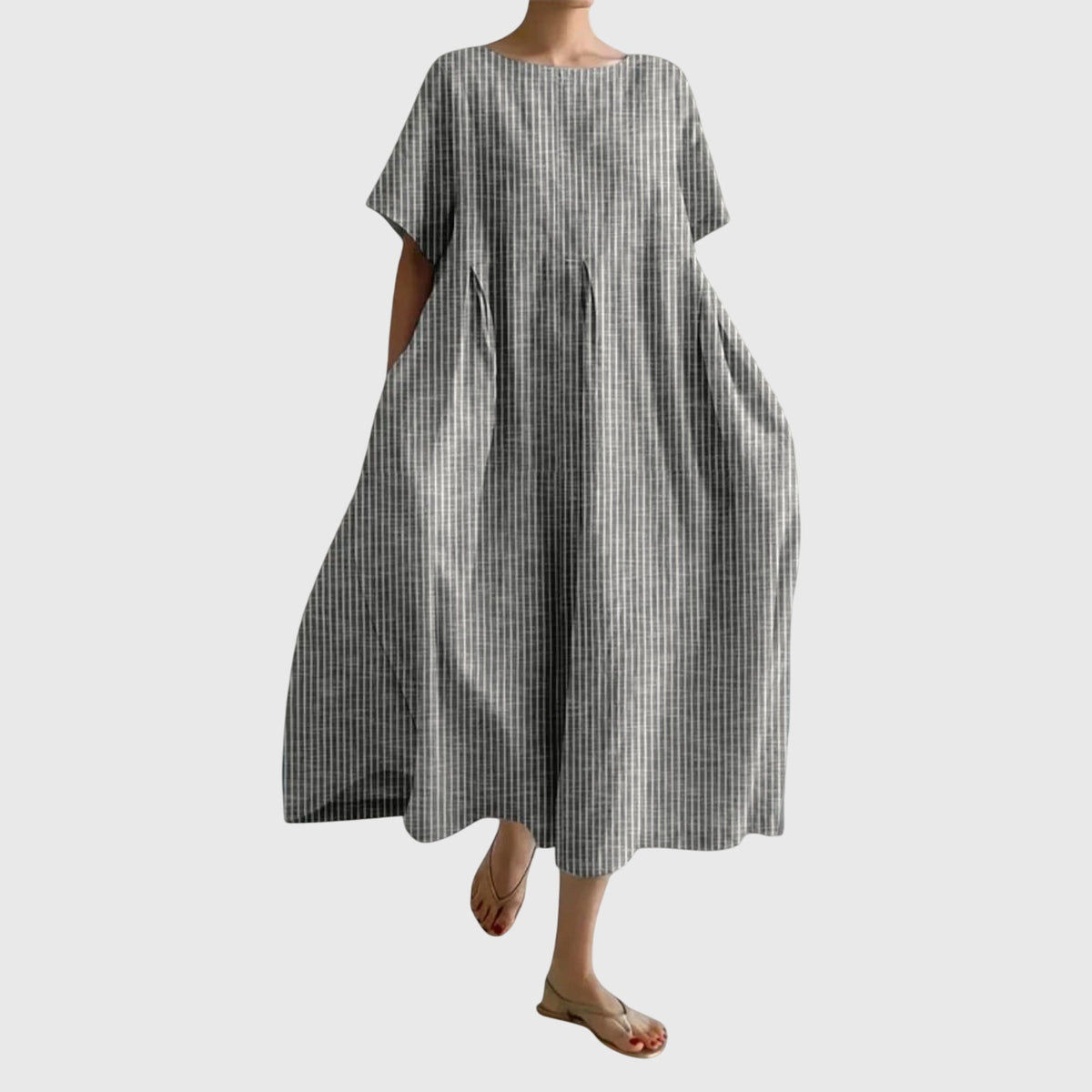 Women's Midi Dress | Striped Round Neck Oversized Design