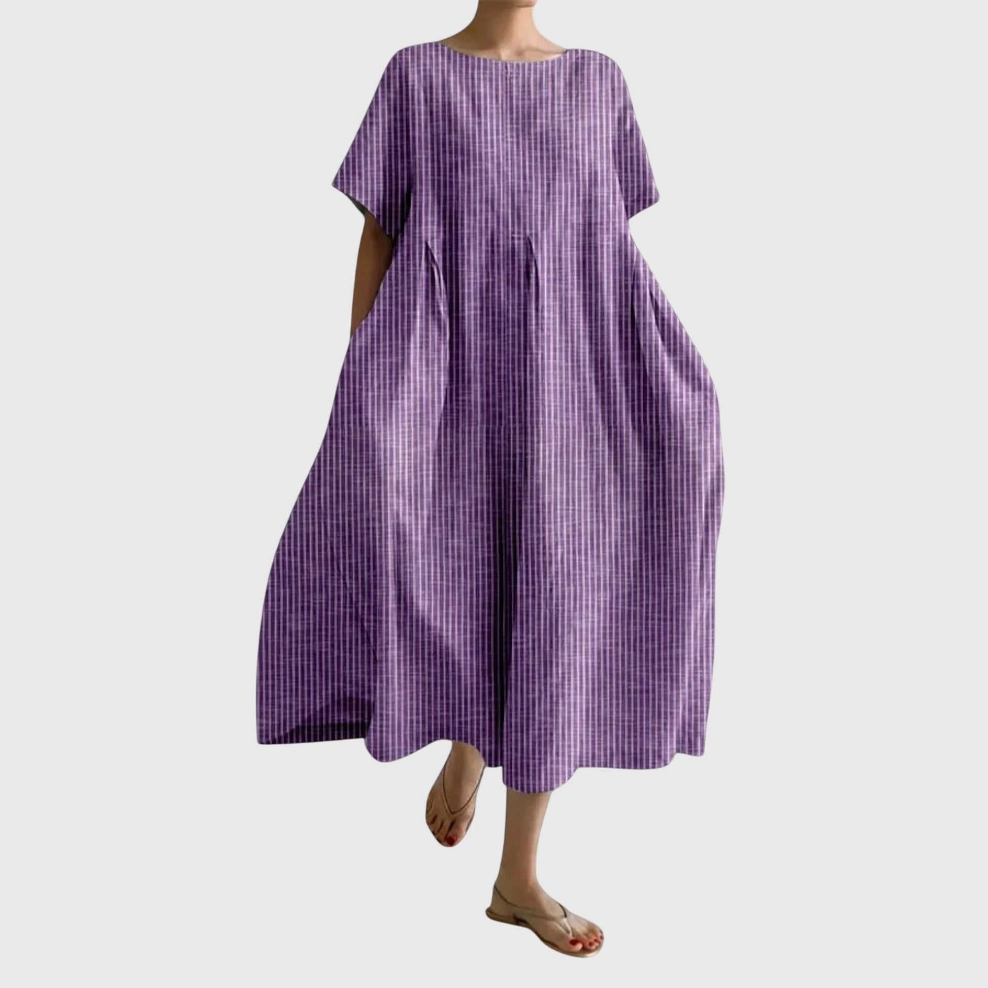 Women's Midi Dress | Striped Round Neck Oversized Design
