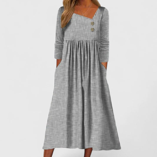 Women's Midi Dress | Striped Square Neck & Pocket Design
