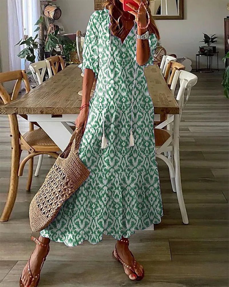 Women's Midi Dress | Tassel Tie Neck Print