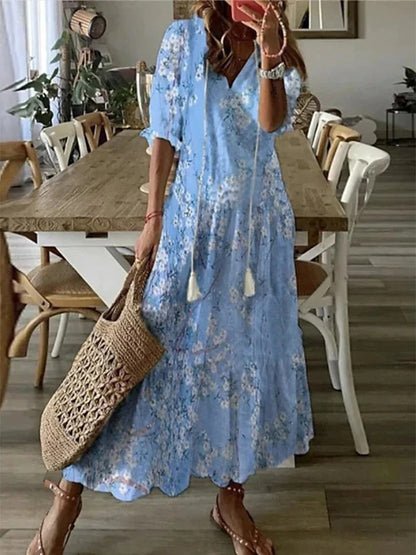 Women's Midi Dress | Tassel Tie Neck Print