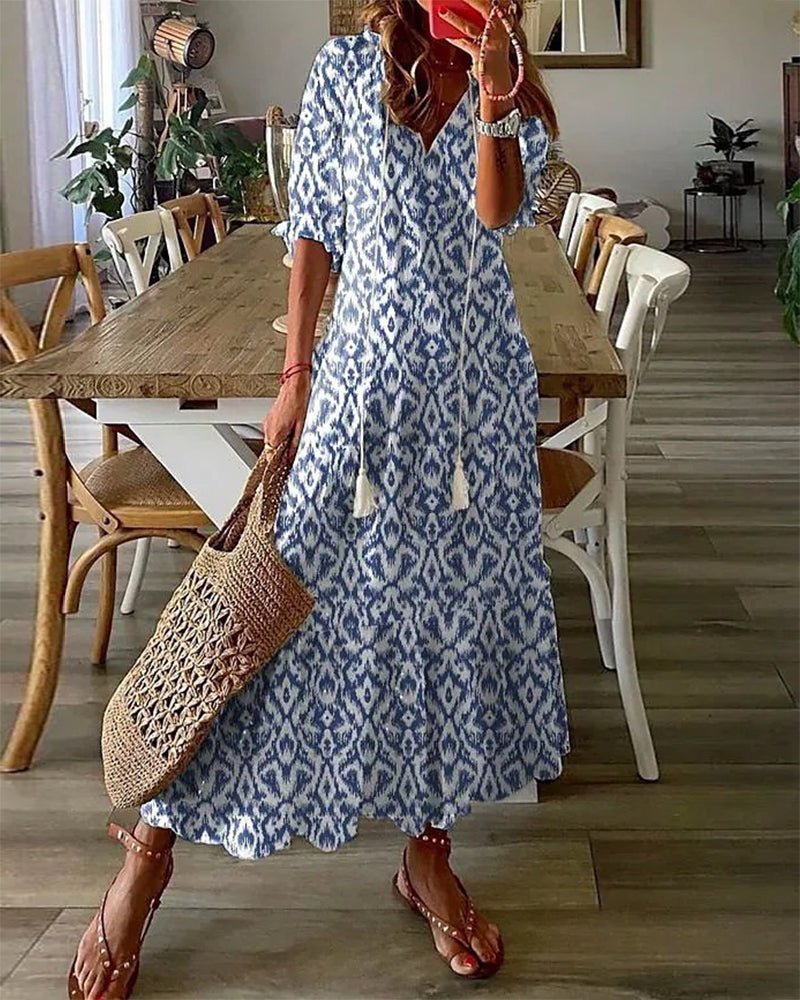 Women's Midi Dress | Tassel Tie Neck Print