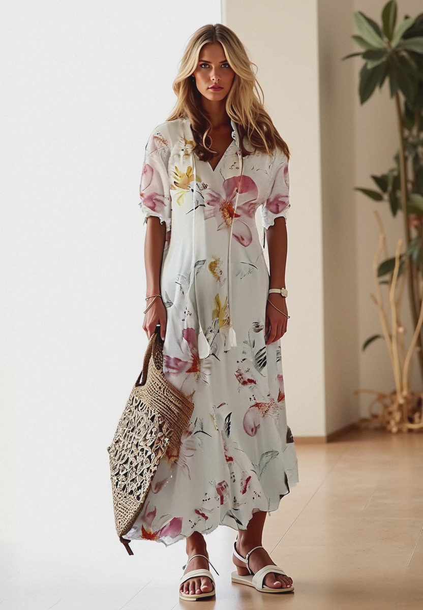 Women's Midi Dress | Tassel Ties And A Tiered Hem