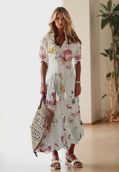 Women's Midi Dress | Tassel Ties And A Tiered Hem