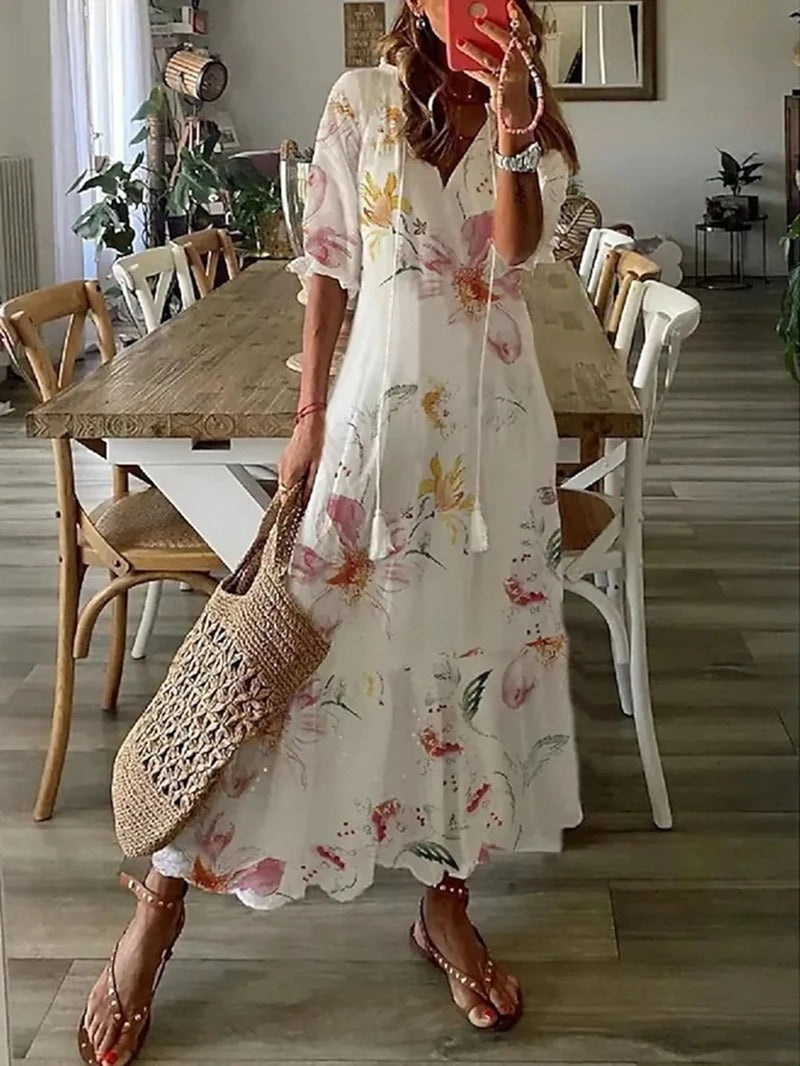 Women's Midi Dress | Tassel Ties And A Tiered Hem