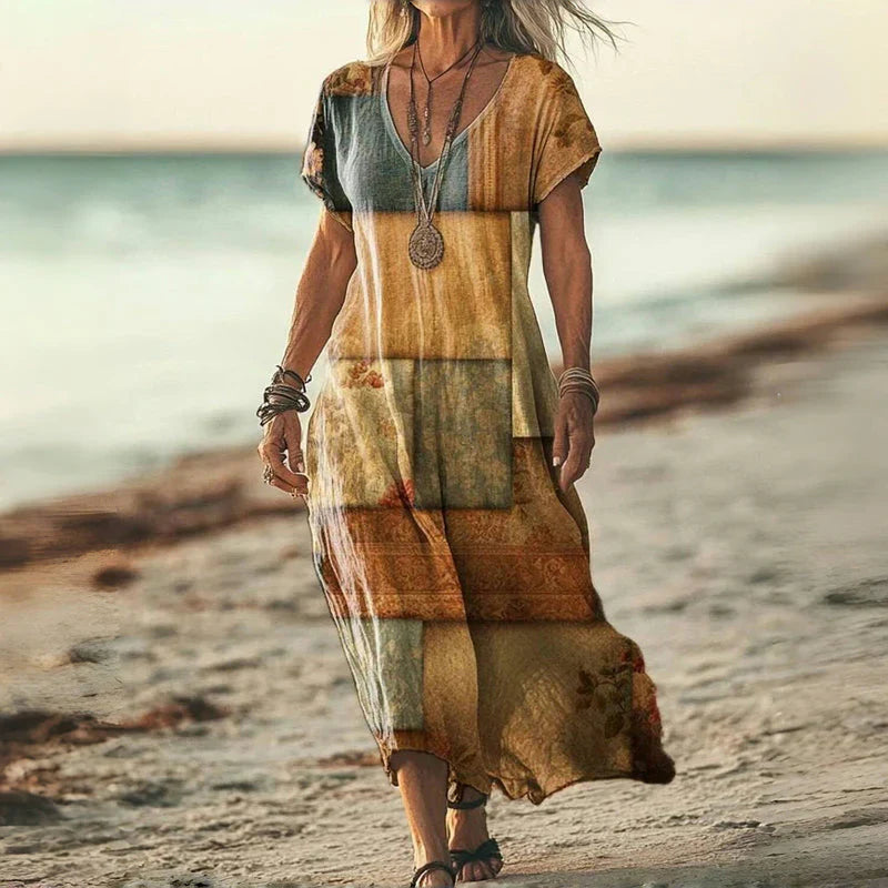 Women's Midi Dress | Tie Dye V Neck Loose Beach Dress