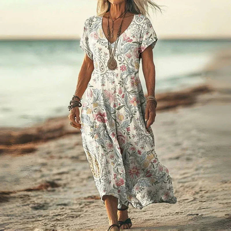 Women's Midi Dress | Tie Dye V Neck Loose Beach Dress
