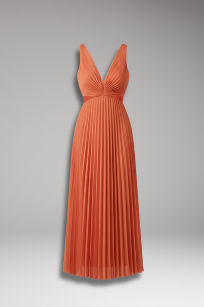 Women's Midi Dress | Twist Bodice And Knife Pleated Skirt