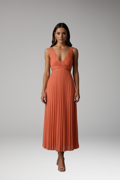 Women's Midi Dress | Twist Bodice And Knife Pleated Skirt