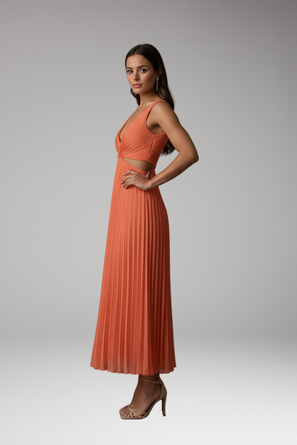 Women's Midi Dress | Twist Bodice And Knife Pleated Skirt