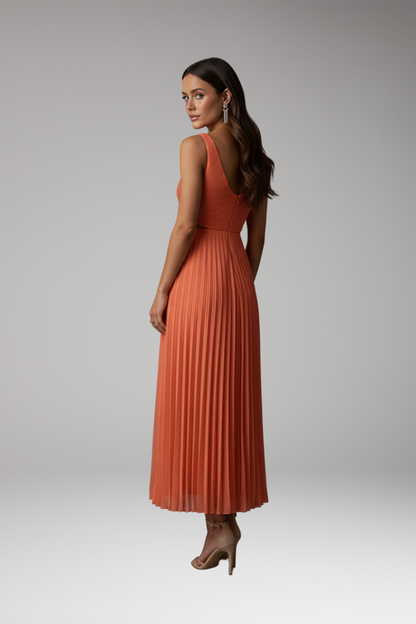Women's Midi Dress | Twist Bodice And Knife Pleated Skirt