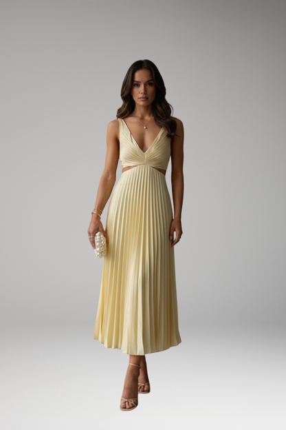 Women's Midi Dress | Twist Bodice And Knife Pleated Skirt