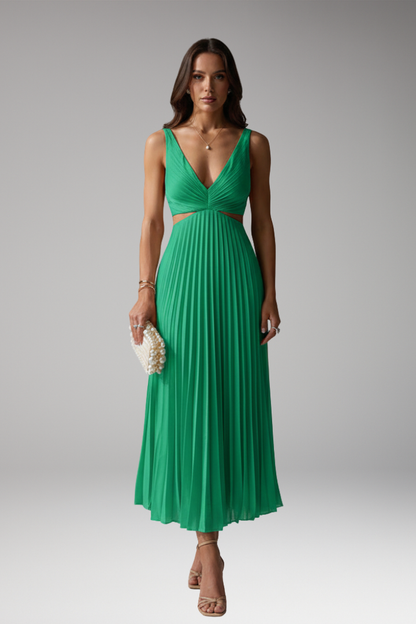 Women's Midi Dress | Twist Bodice And Knife Pleated Skirt