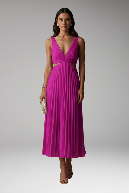 Women's Midi Dress | Twist Bodice And Knife Pleated Skirt