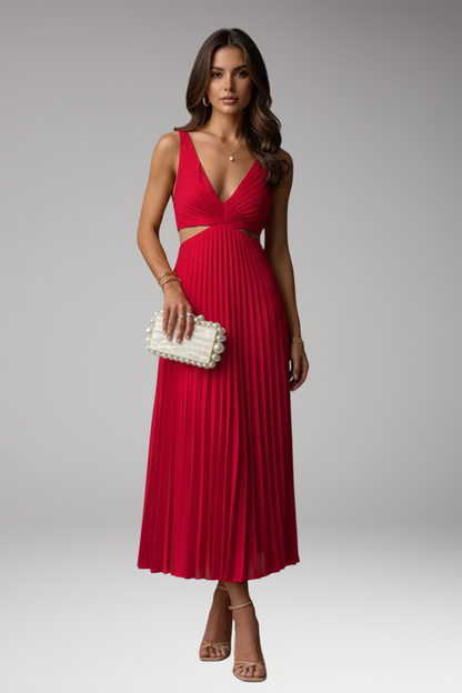 Women's Midi Dress | Twist Bodice And Knife Pleated Skirt