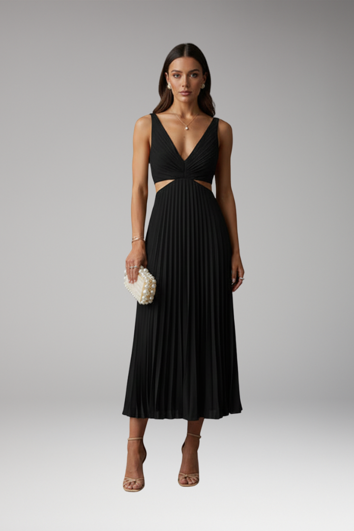 Women's Midi Dress | Twist Bodice And Knife Pleated Skirt