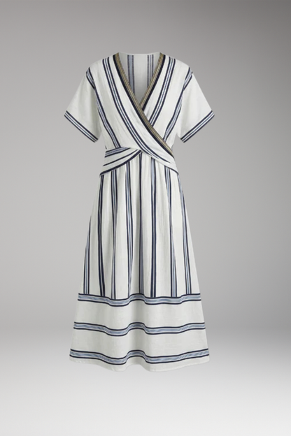 Women's Midi Dress | Twist Waist V Neck Stripe Dress