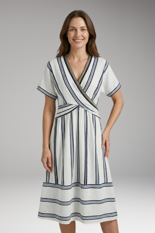 Women's Midi Dress | Twist Waist V Neck Stripe Dress