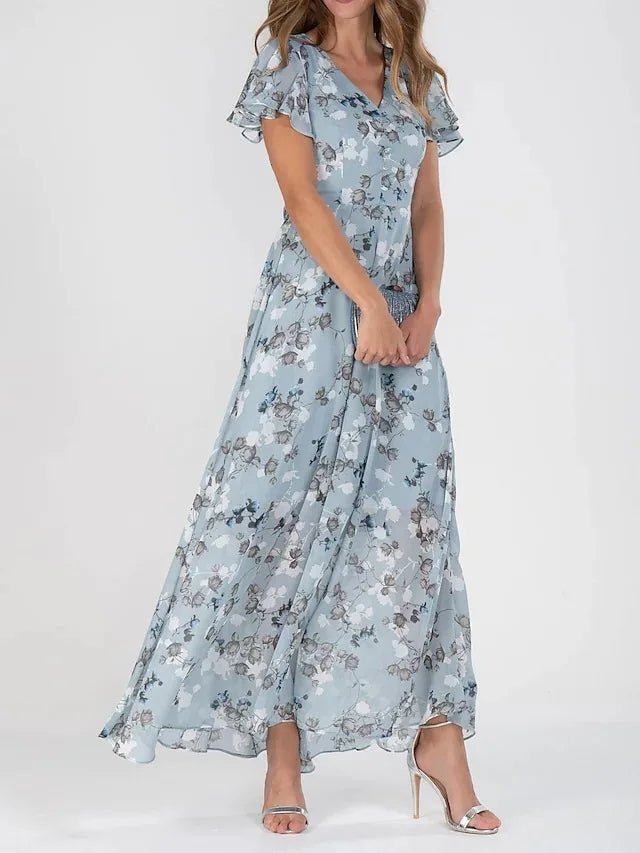 Women's Midi Dress | V-Neck Floral Flutter Sleeve