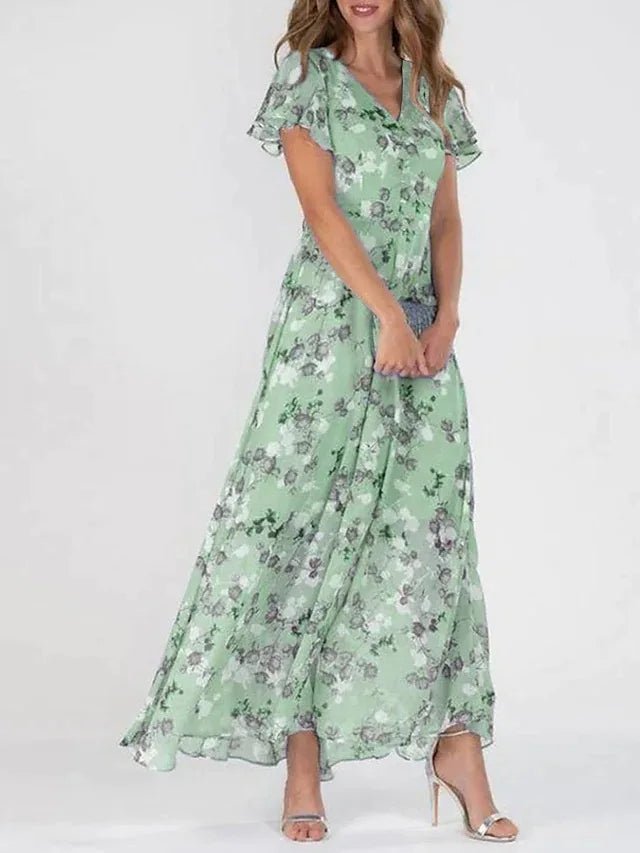 Women's Midi Dress | V-Neck Floral Flutter Sleeve
