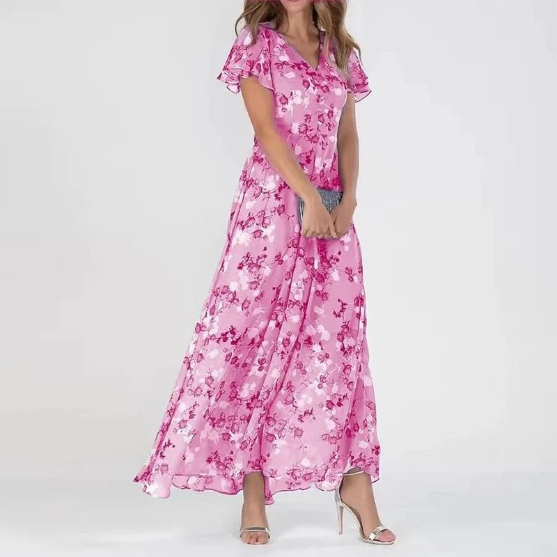 Women's Midi Dress | V-Neck Floral Flutter Sleeve