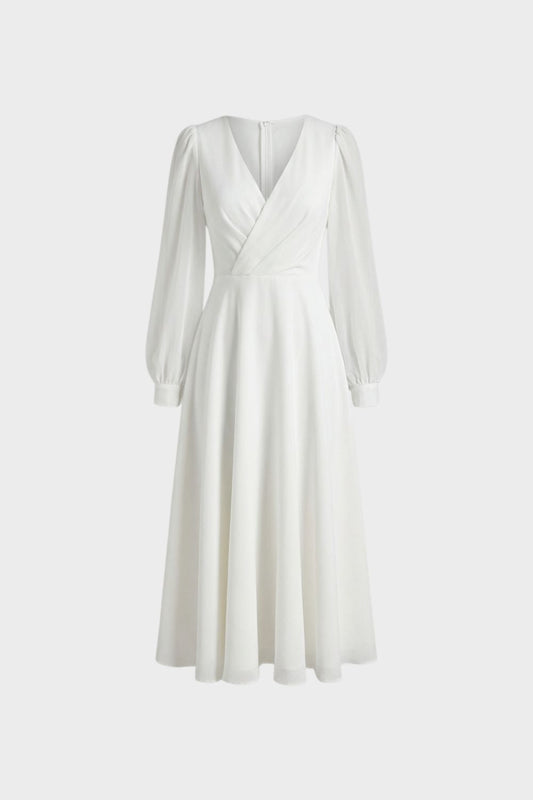 Women's Midi Dress | V-Neck & Long Sleeve