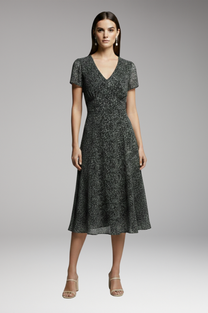Women's Midi Dress | V-Neck With Sheer Flutter Sleeves