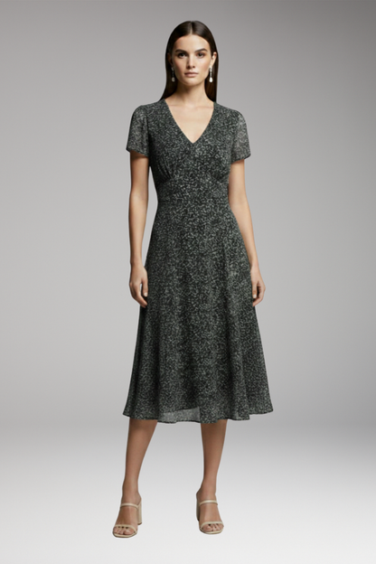 Women's Midi Dress | V-Neck With Sheer Flutter Sleeves