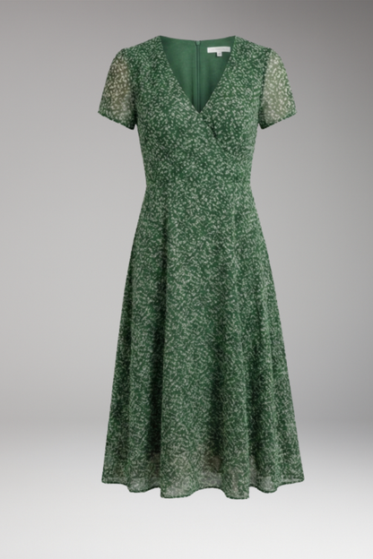 Women's Midi Dress | V-Neck With Sheer Flutter Sleeves