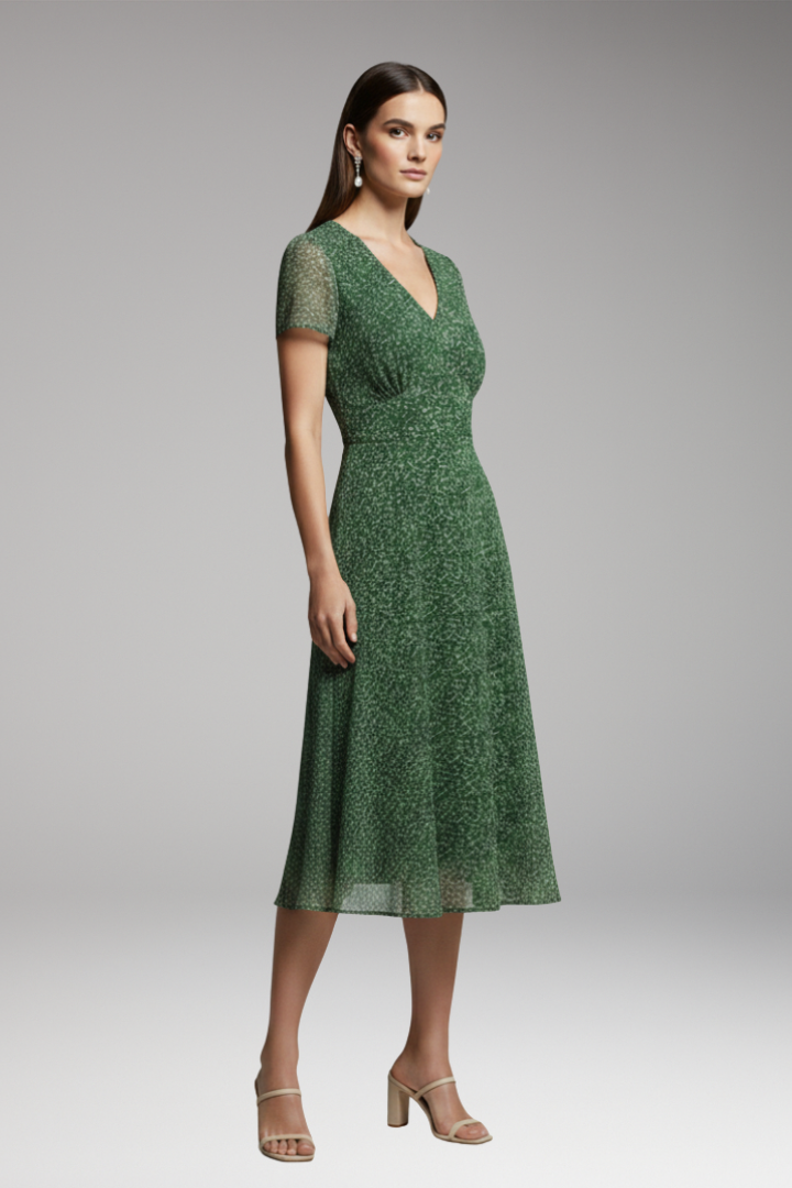 Women's Midi Dress | V-Neck With Sheer Flutter Sleeves