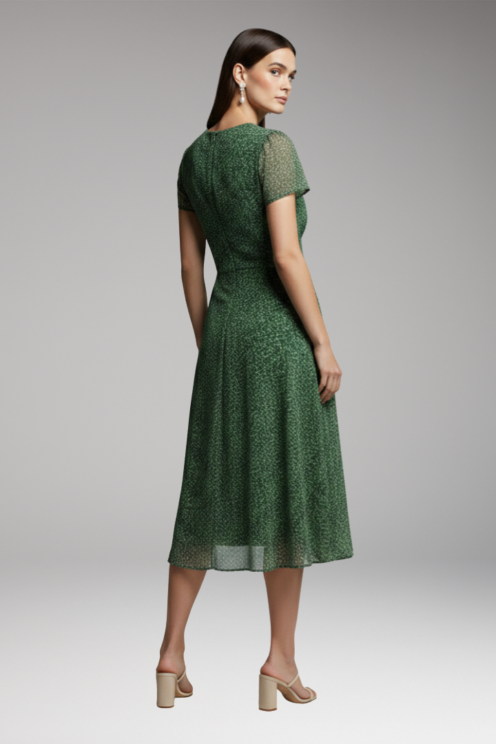 Women's Midi Dress | V-Neck With Sheer Flutter Sleeves