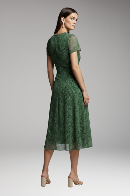 Women's Midi Dress | V-Neck With Sheer Flutter Sleeves