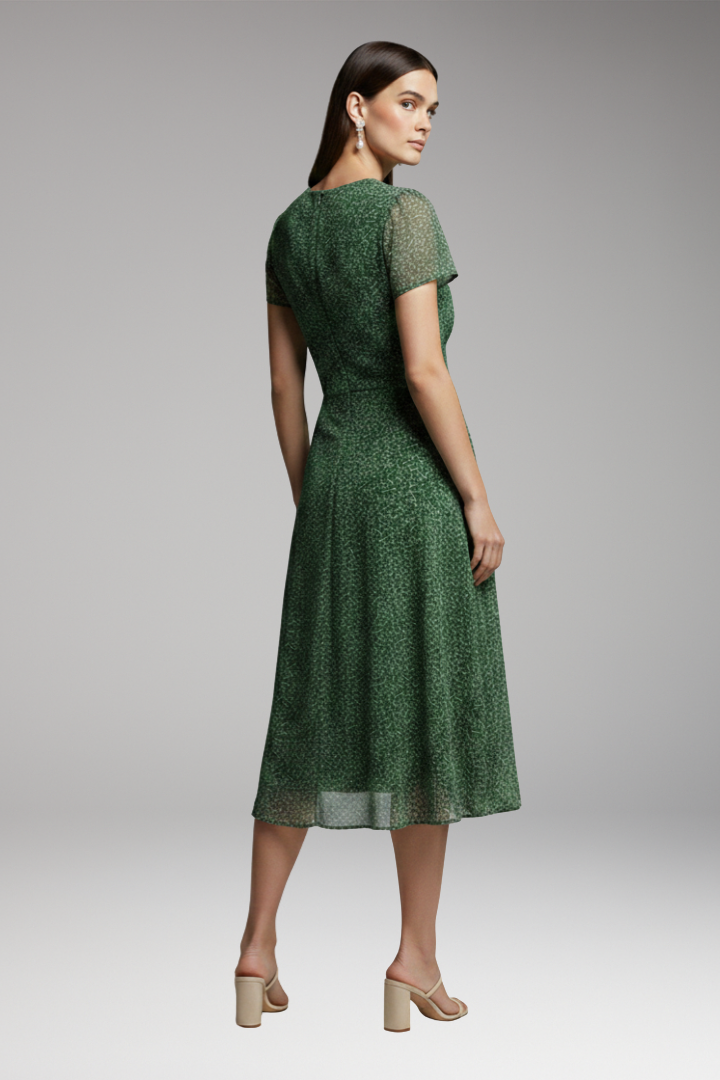 Women's Midi Dress | V-Neck With Sheer Flutter Sleeves