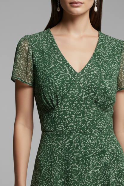 Women's Midi Dress | V-Neck With Sheer Flutter Sleeves