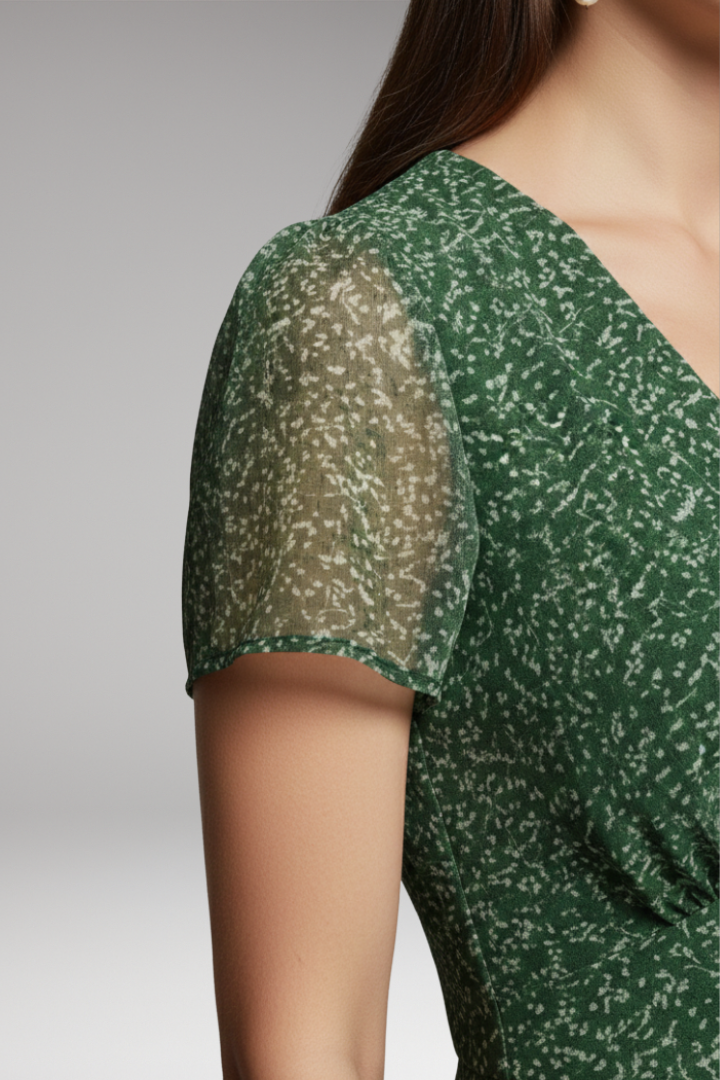 Women's Midi Dress | V-Neck With Sheer Flutter Sleeves