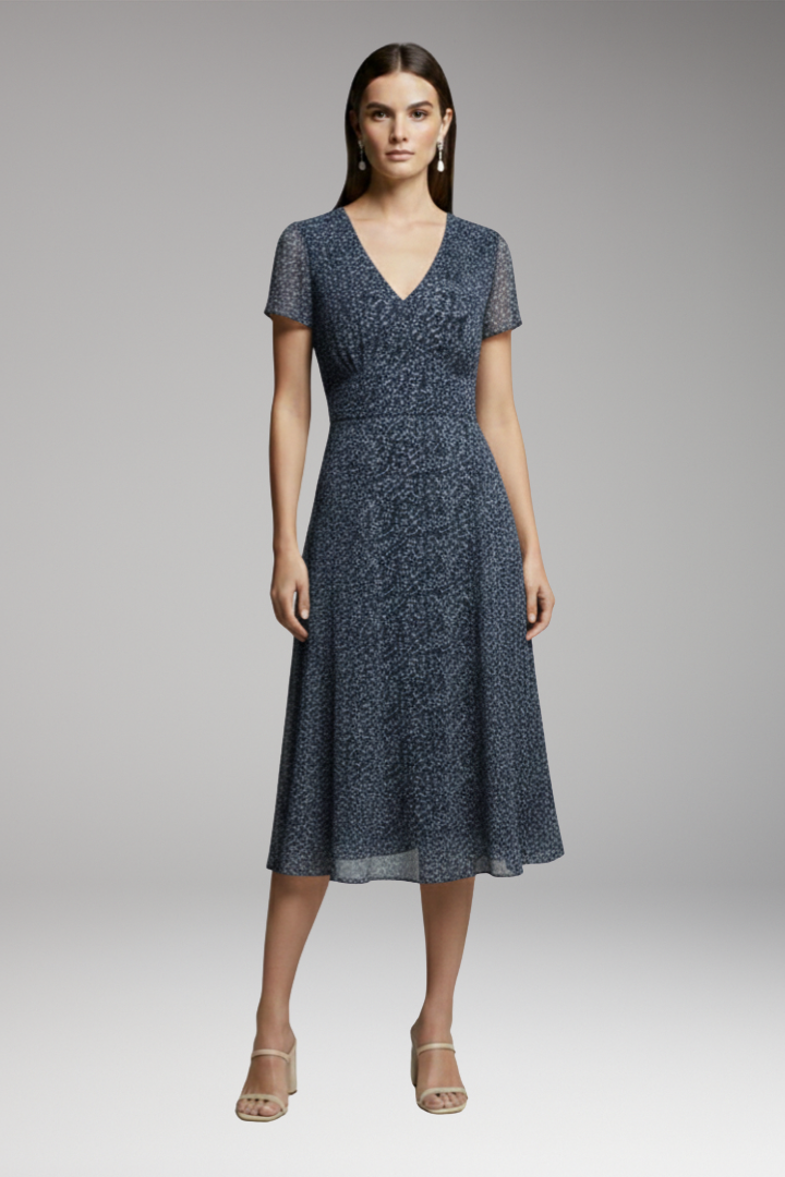 Women's Midi Dress | V-Neck With Sheer Flutter Sleeves
