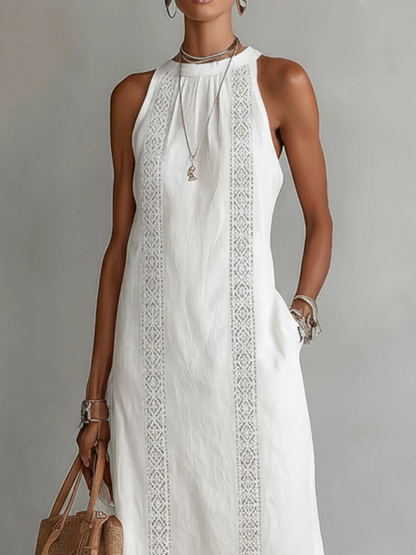 Women's Midi Dress | White Lace-Trim Halter Dress