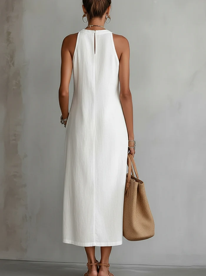 Women's Midi Dress | White Lace-Trim Halter Dress