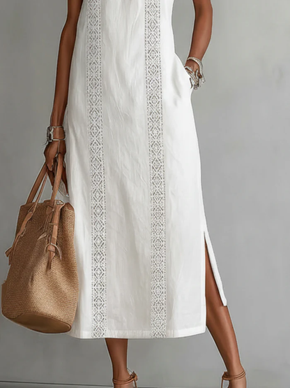 Women's Midi Dress | White Lace-Trim Halter Dress