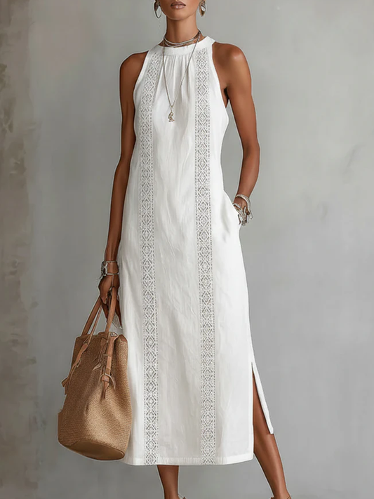 Women's Midi Dress | White Lace-Trim Halter Dress