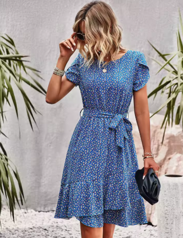 Women's Midi Dress | Wrap Dress With A Tie Belt And Ruffle Hem