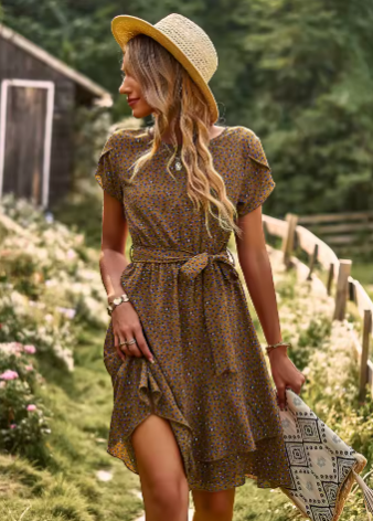 Women's Midi Dress | Wrap Dress With A Tie Belt And Ruffle Hem