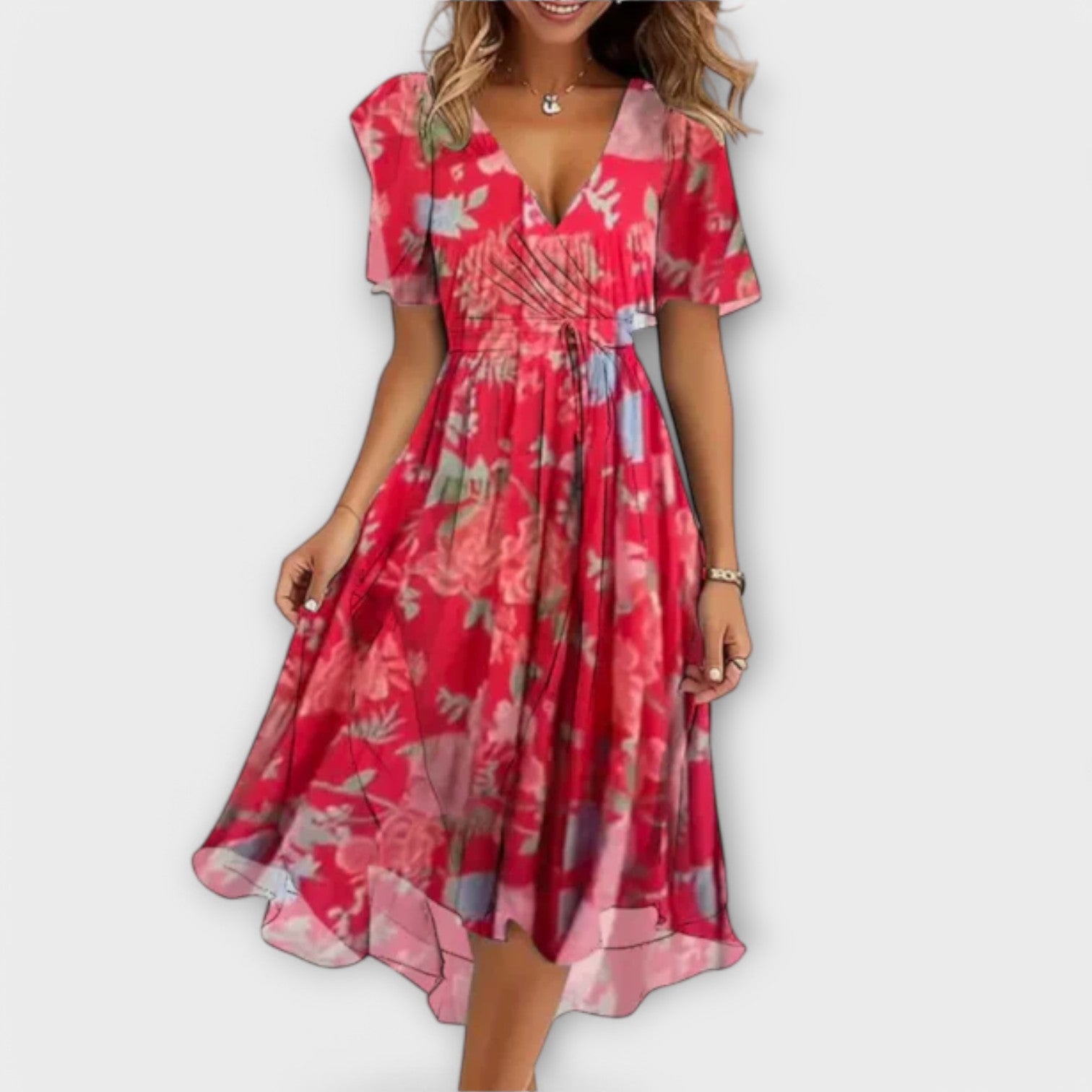 Women's Midi Dress | Wrap V-Neck Floral Print